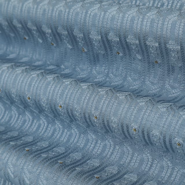 Steel Blue Threadwork Embroidery Nokia Silk Fabric