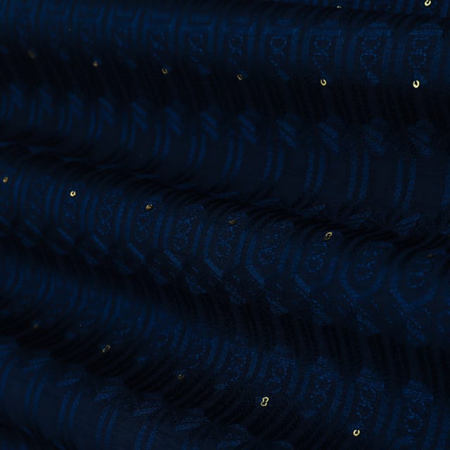 Midnight Blue Threadwork Embroidery Nokia Silk Fabric