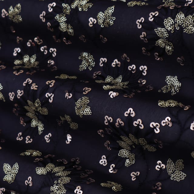 Midnight Blue Embroidery Chinon Fabric