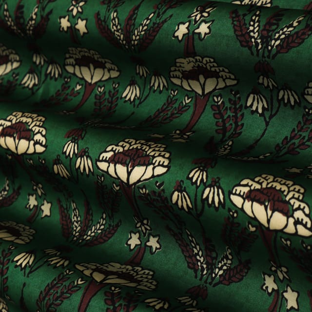 Sage Green Motif Print Satin Silk Fabric