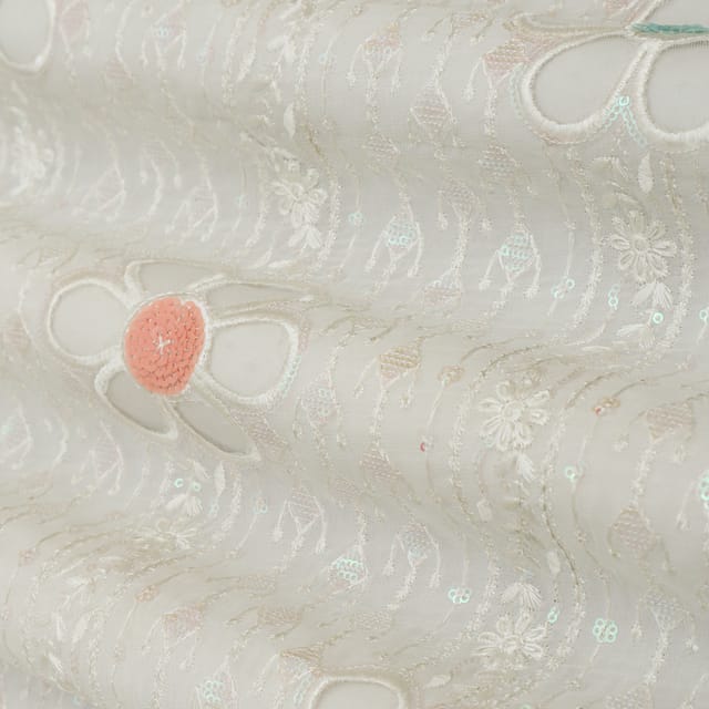 Snow White Threadwork Embroidery Georgette Fabric