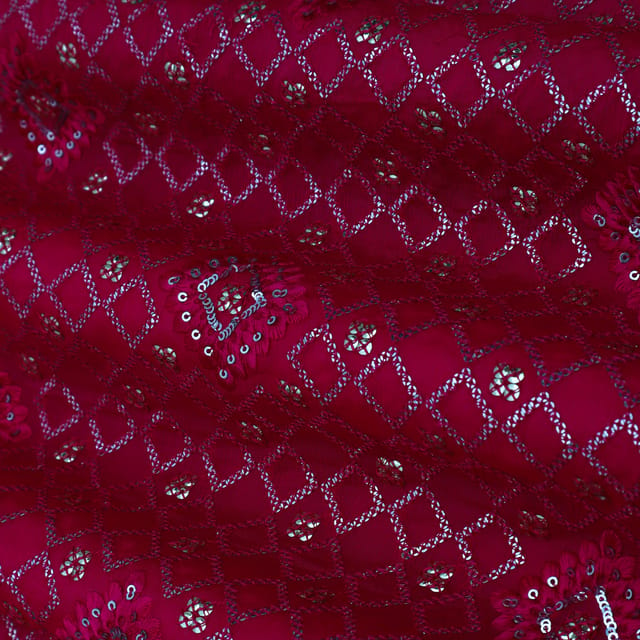 Ruby Red Embroidery Chinon Fabric