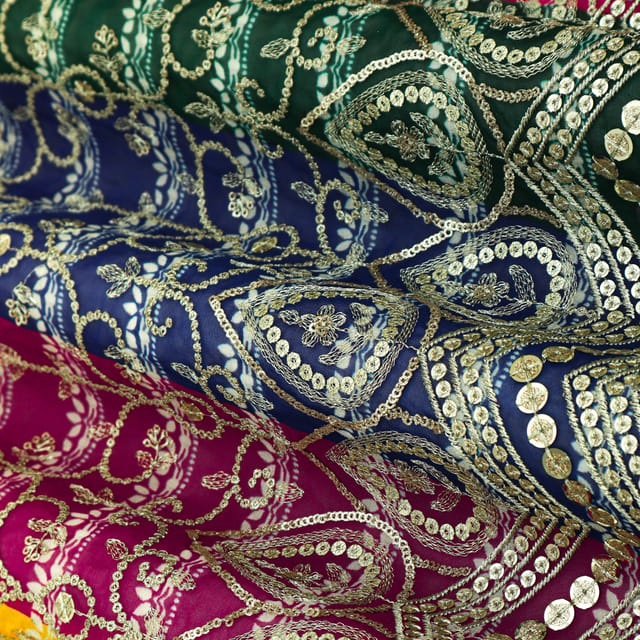 Vibrant Multicoloured Print and Embroidery Georgette Fabric