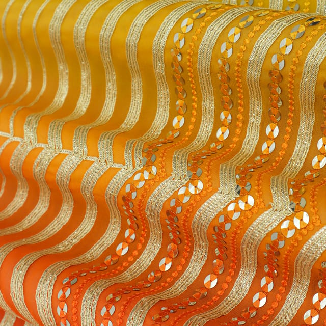 Tangerine Orange Gota Work Georgette Fabric