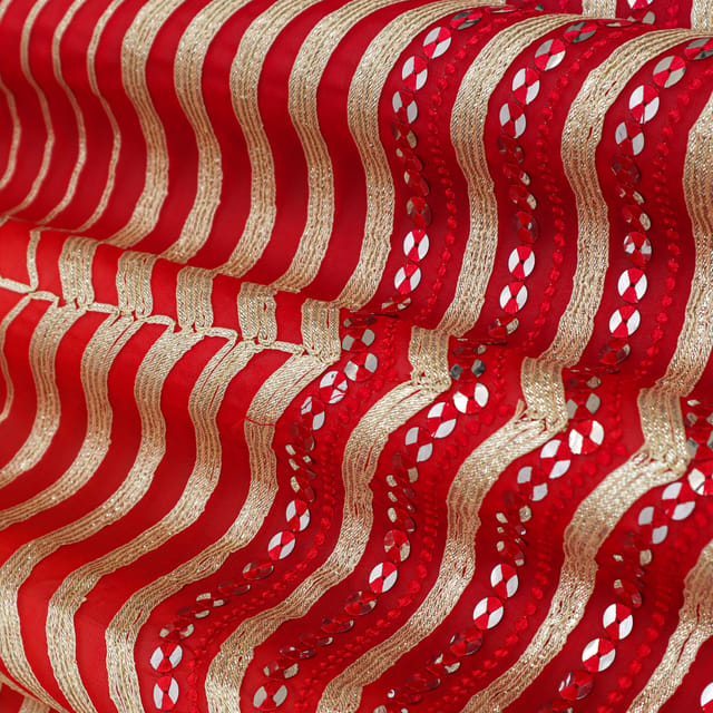 Scarlet Red Gota Work Georgette Fabric