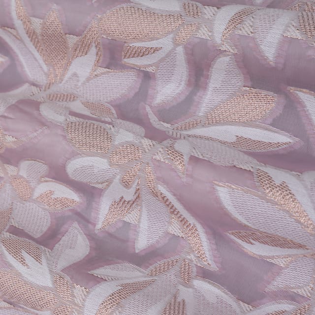 Lilac Purple and Gold Zari Embroidery Jute Fabric