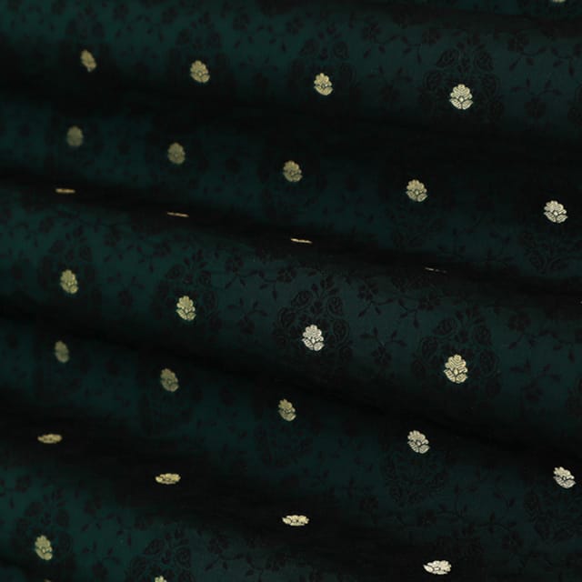 Midnight Green and Silver Weave Tanchoi Brocade Fabric