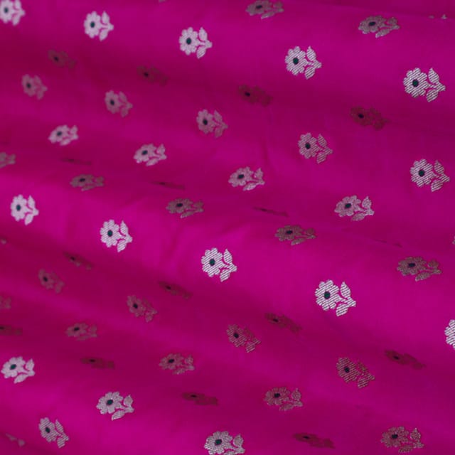 Hot Pink and Silver Weave Brocade Fabric