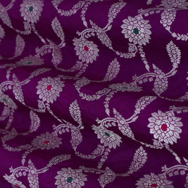 Violet Purple and Silver Weave Brocade Fabric