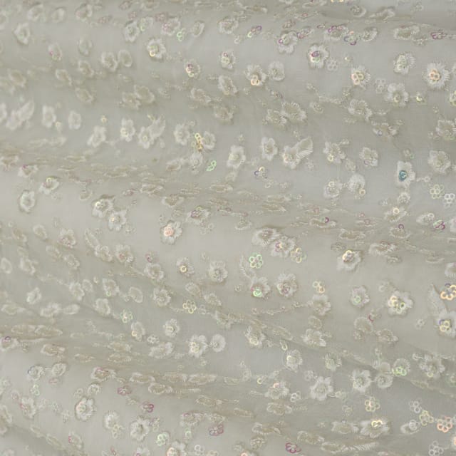 Pearl White Sequins Embroidery Georgette