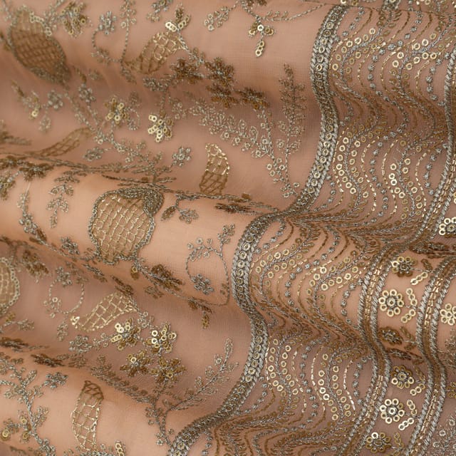 Peach Pink Sequins Embroidery Georgette