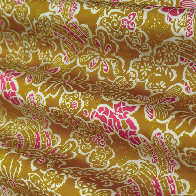 Mustard Multicoloured Abstract Print Modal Satin Fabric