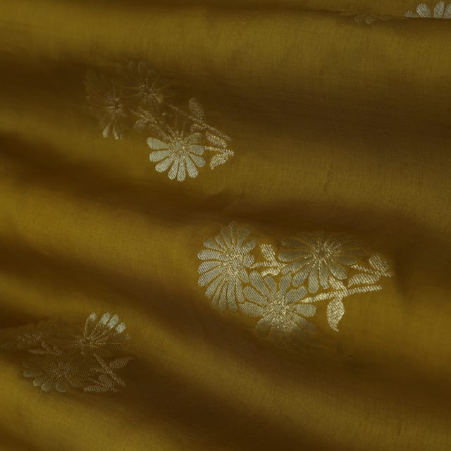 Mustard Yellow Jacquard Weave Dola Silk Fabric