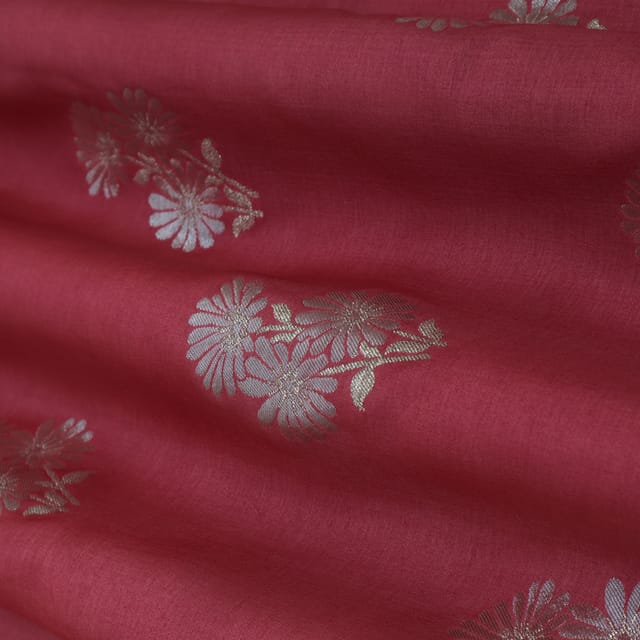 Brick Red Jacquard Weave Dola Silk Fabric