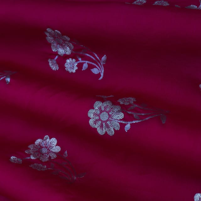 Hot Pink Jacquard Weave Dola Silk Fabric