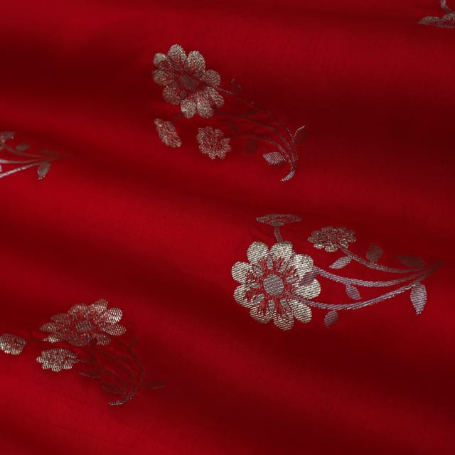 Scarlet Red Jacquard Weave Dola Silk Fabric