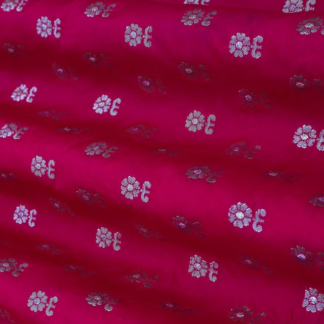 Hot Pink Jacquard Weave Dola Silk Fabric