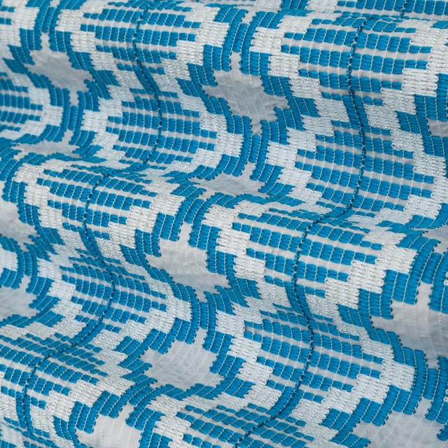 Sea Blue Chitai Embroidery Fabric