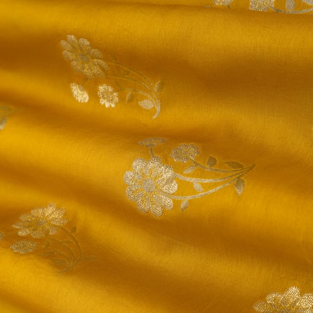 Canary Yellow Jacquard Weave Dola Silk Fabric