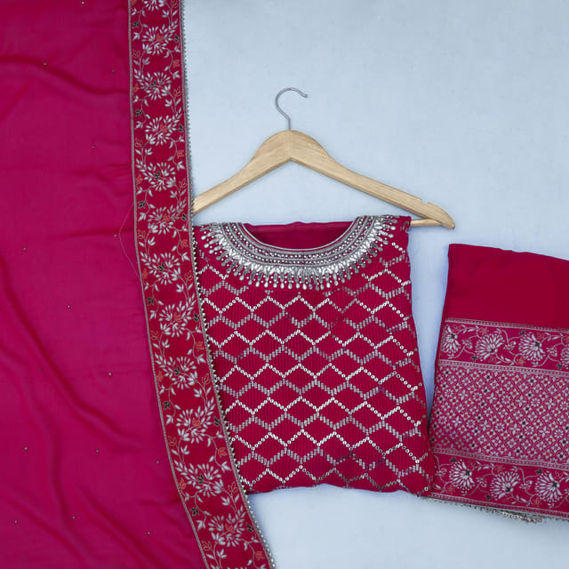Hot Pink Georgette Semi Stitched Suit Set