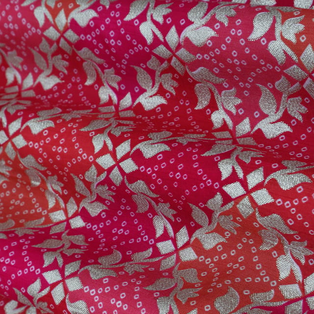 Hot Pink Multicoloured Jacquard Weave Dola Silk Fabric
