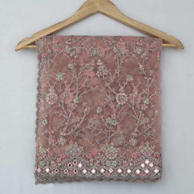 Blush Pink Sequins Embroidery unstitiched net Dupatta