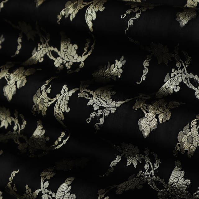 Jet Black and Silver Weave Brocade Fabric