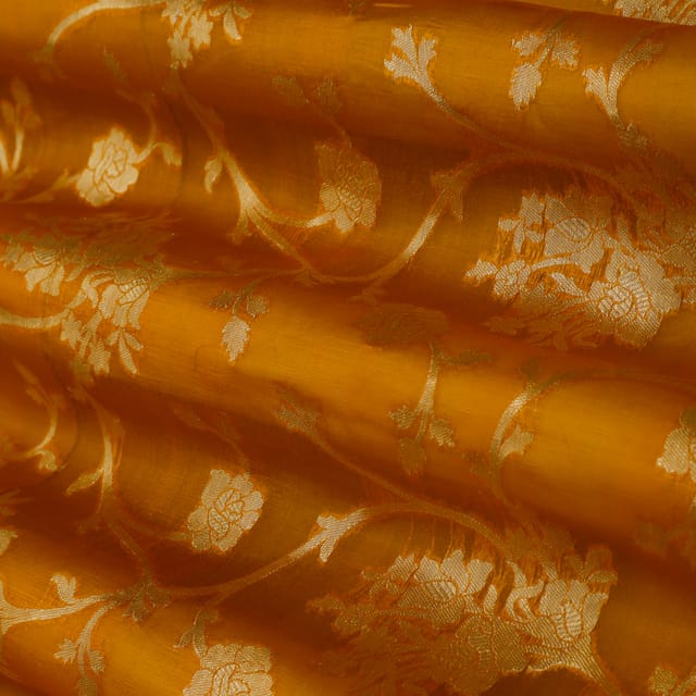 Mustard Yellow and Silver Weave Brocade Fabric