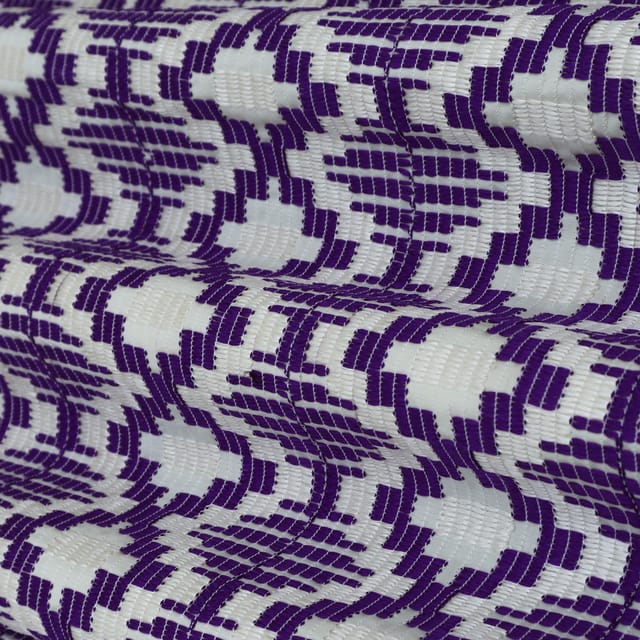 White and Purple Chitai Embroidery Fabric