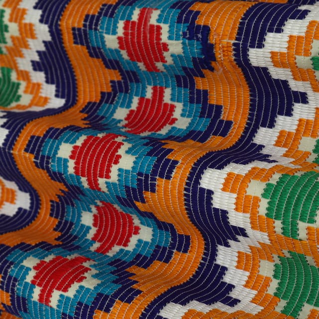 White Multicoloured Chitai Embroidery Fabric