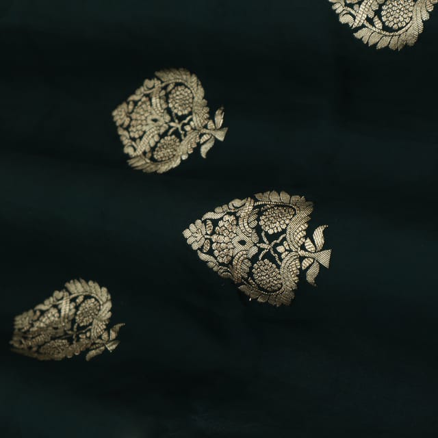 Bottle Green Gajji Silk Jacquard Fabric