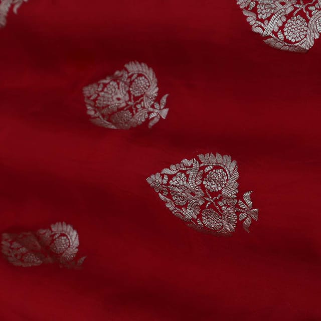 Crimson Red Gajji Silk Jacquard Fabric