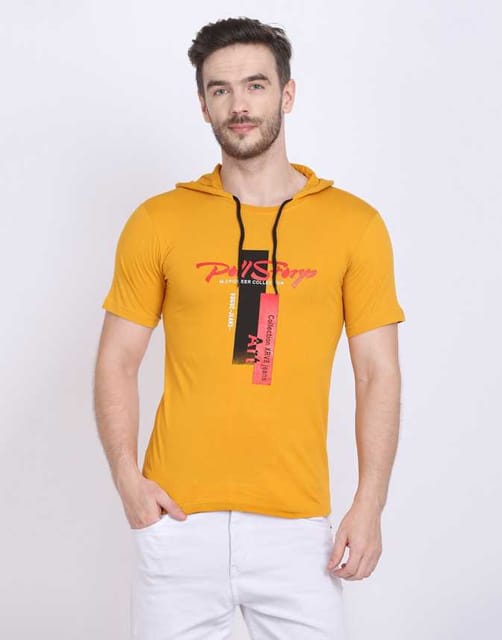 Rs 250/Piece-Typography Men Hooded Neck T-Shirt 08 - Set of 6