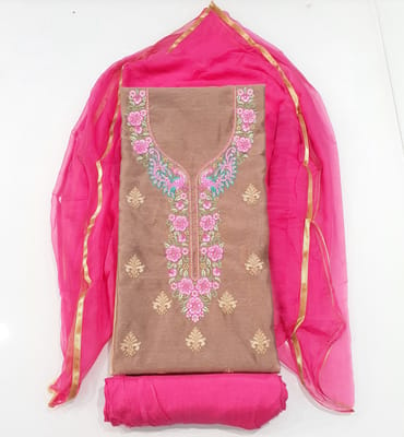 Pink Chanderi Multihead Dress Material