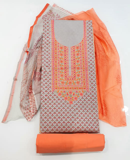 Orange Cotton Lawn Dress Material