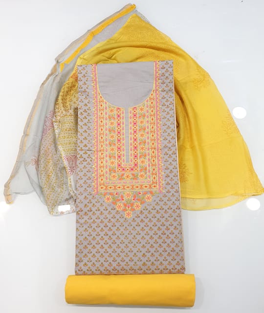 Yellow Cotton Lawn Dress Material