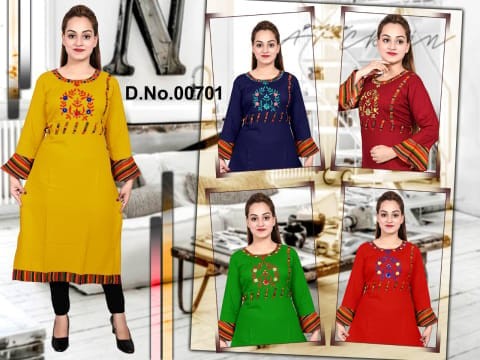 Rs 268/Piece - SITK-99 Rayon Embroidered Work Calf Length Double Layered  Overlay Kurti for Women Set Of 5, DA00701