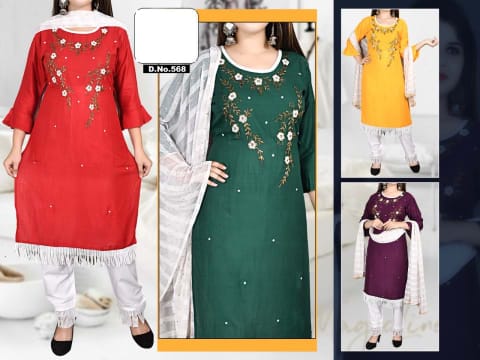 Rs 509/Piece - SITK-99 Rayon Hand Work Embroidery Straight Kurta Set for Women Set Of 5, DN568