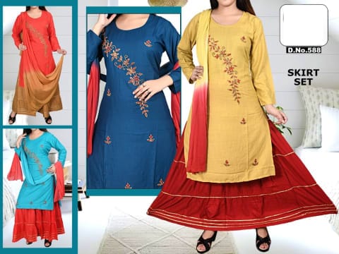 Rs 572/Piece - SITK-99 Rayon Hand Work Embroidery Straight Kurta Set for Women Set Of 5, SKDN588