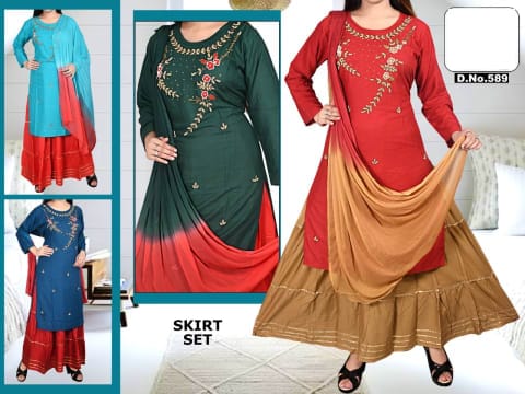 Rs 572/Piece - SITK-99 Rayon Hand Work Embroidery Straight Kurta Set for Women Set Of 5, SKDN589