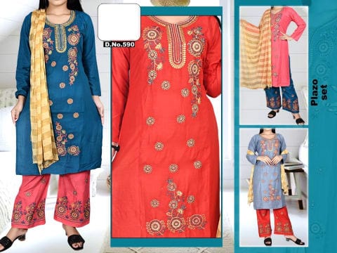 Rs 467/Piece - SITK-99 Rayon Embroidered Work Straight Kurta Set for Women Set Of 4, DN590