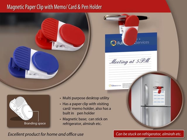 Magnetic Paper Clip With Memo/Card And Pen Holder