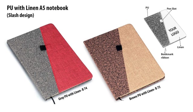 Gray PU With Linen A5 Notebook (Slash Design)