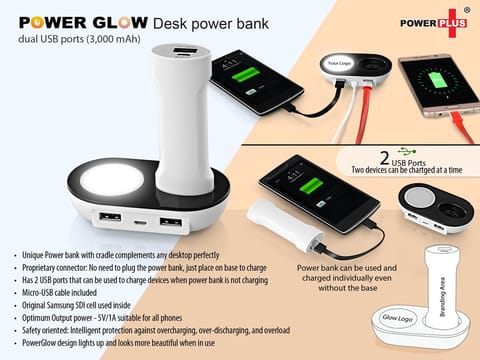 PowerGlow Desk Power Bank With Dual USB Ports (3,000 MAh)