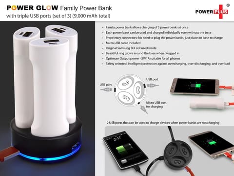 Family Power Bank With Triple USB Ports (Set Of 3) (9,000 MAh)