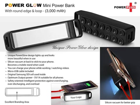 PowerGlow Round Edge ‘Mini’ Power Bank With Loop (3,000 MAh)