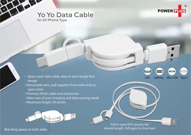 Yo Yo 3 In 1 Data & Charging Cable (With USB C Type Port)
