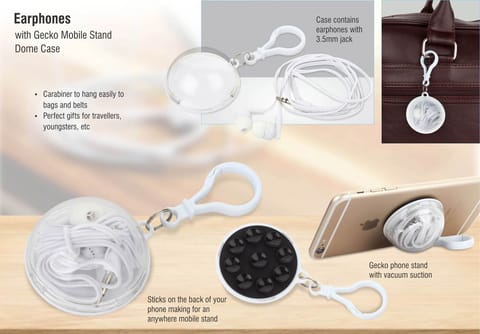 Earphones With Gecko Mobile Stand Dome Case