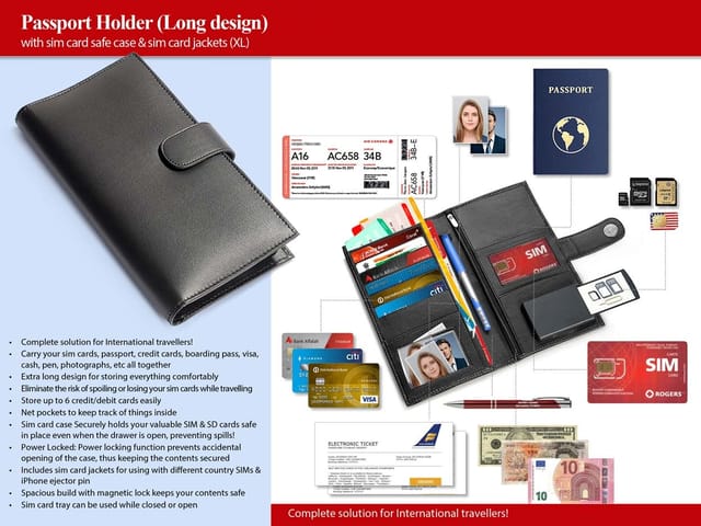 Passport Holder With Sim Card Safe Case & Sim Card Jackets (XL) (Long Design)