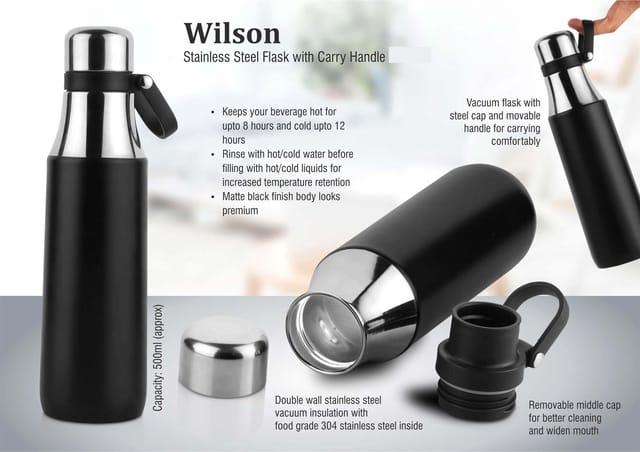 Wilson: Stainless Steel Flask With Carry Handle (500 Ml Approx)